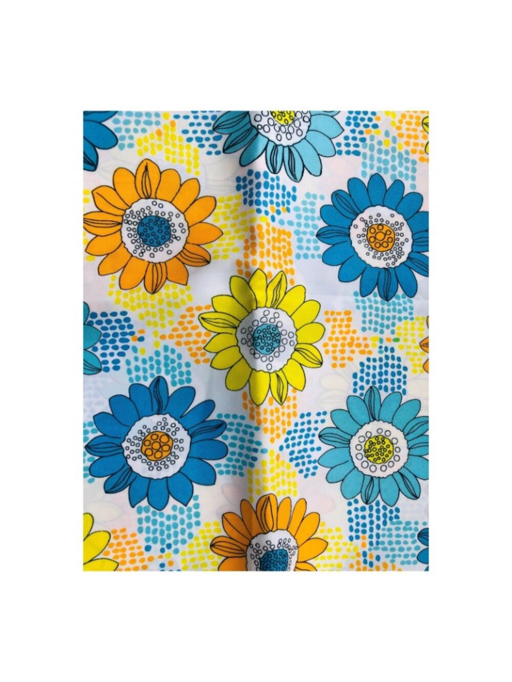 Vintage Synthetic Floral Print Fabric Apsco Screen Prints Status Blue & Yellow